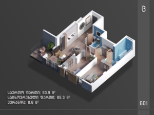 3 ოთახიანი — 93.9 მ²